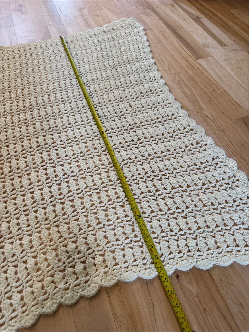 Handmade cream-colored crochet blanket delicate lacy stitch pattern-Vintage